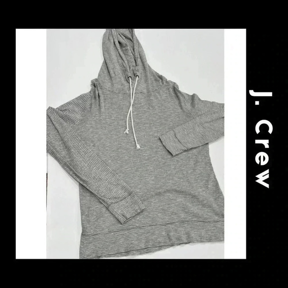 J CREW LADIES GREY STRIPED PULLOVER HOODIE LIGHTWEIGHT SIZE M - Picture 2 of 6